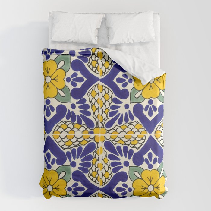 talavera mexican tile in blu and yellow Duvet Cover Gallery Image 1