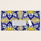 talavera mexican tile in blu and yellow Desk Mat Gallery Image 1