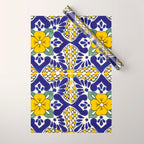 talavera mexican tile in blu and yellow Wrapping Paper Gallery Image 1