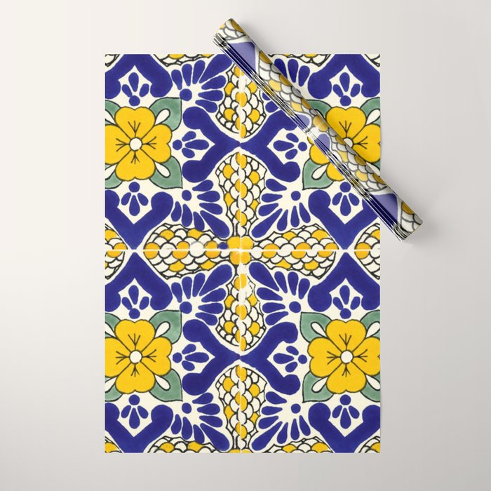 talavera mexican tile in blu and yellow Wrapping Paper Gallery Image 1