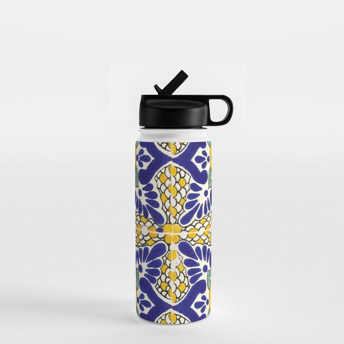 talavera mexican tile in blu and yellow Water Bottle Gallery Image 1