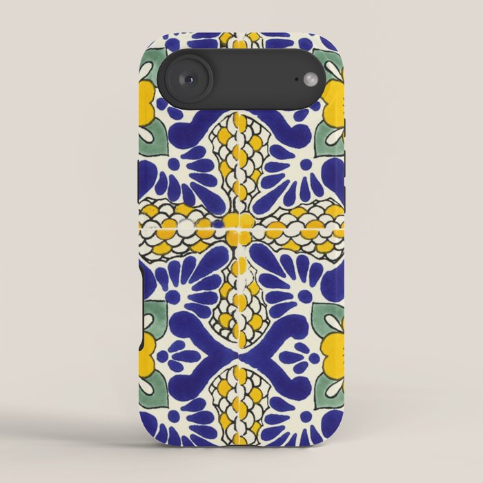 talavera mexican tile in blu and yellow iPhone Case Gallery Image 2