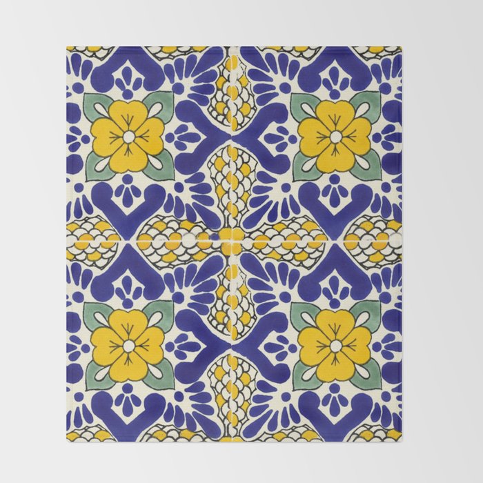talavera mexican tile in blu and yellow Throw Blanket Gallery Image 2