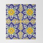 talavera mexican tile in blu and yellow Throw Blanket Gallery Image 2