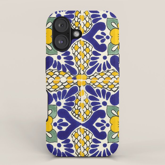 talavera mexican tile in blu and yellow iPhone Case Gallery Image 1