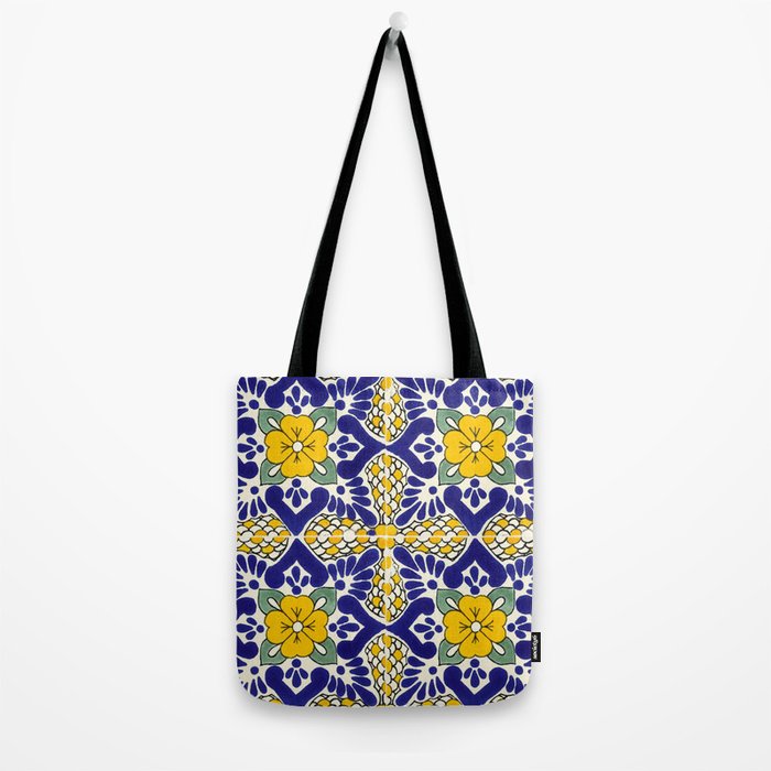 talavera mexican tile in blu and yellow Tote Bag Gallery Image 2