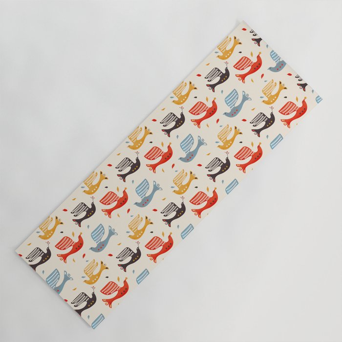 Festive Birds retro pattern Yoga Mat Gallery Image 1