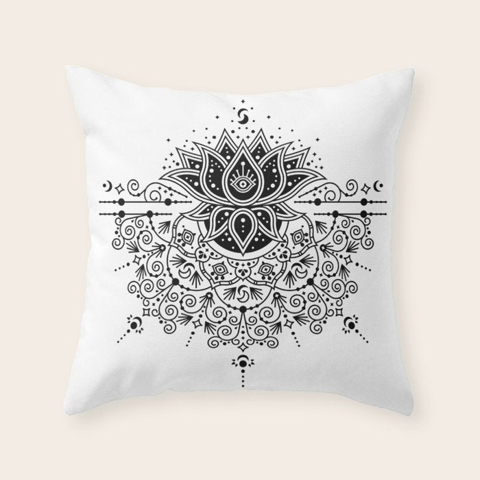 Lotus Blossom Mandala - Black Palette Throw Pillow Gallery Image 6