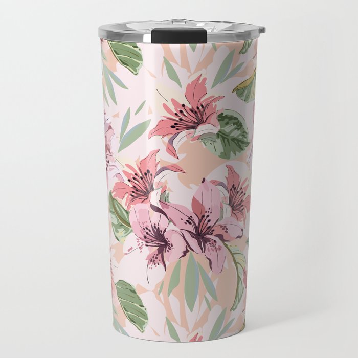 Pastel pink tropical bloom A Travel Mug Gallery Image 1