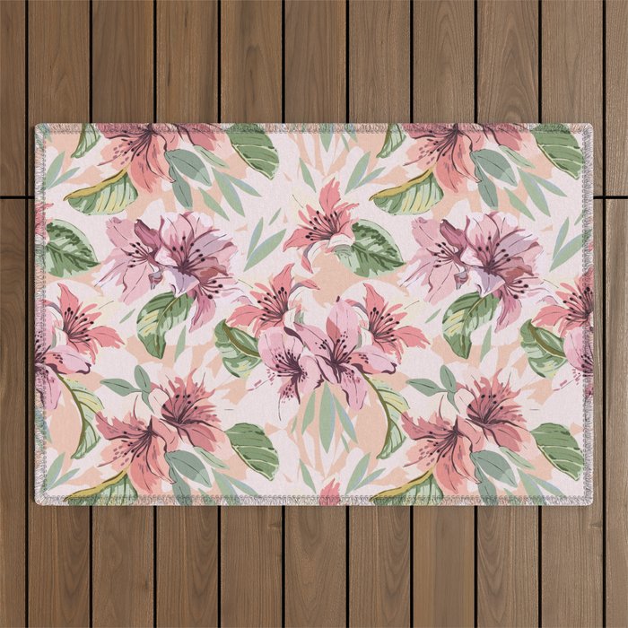Pastel pink tropical bloom A Outdoor Rug Gallery Image 1