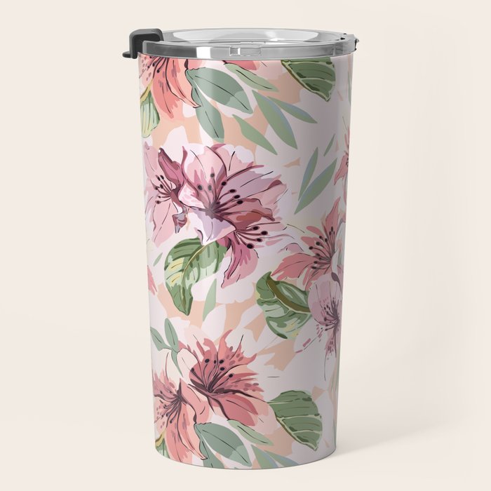 Pastel pink tropical bloom A Travel Mug Gallery Image 3