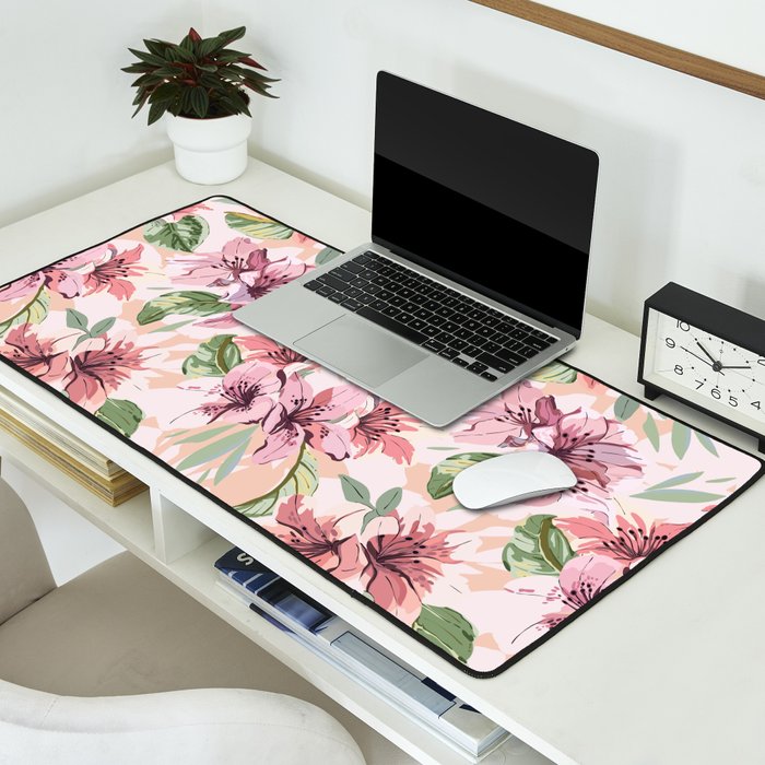 Pastel pink tropical bloom A Desk Mat Gallery Image 2
