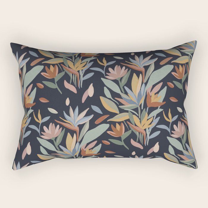 Hand Painted Floral Garden Night Rectangular Pillow Gallery Image 1