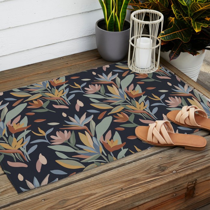 Hand Painted Floral Garden Night Outdoor Rug Gallery Image 2