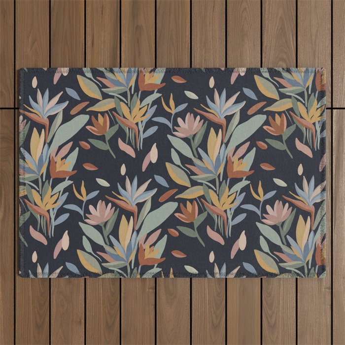Hand Painted Floral Garden Night Outdoor Rug Gallery Image 1