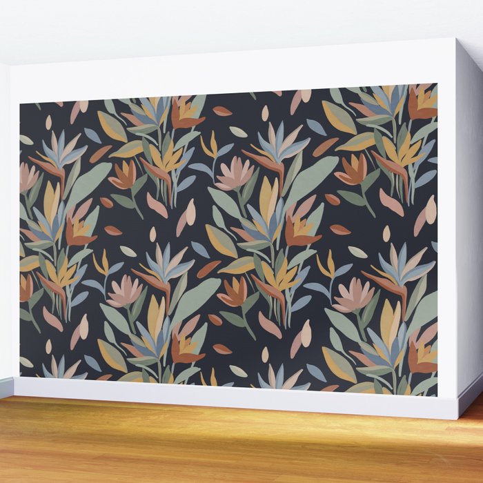 Hand Painted Floral Garden Night Wall Mural Gallery Image 2
