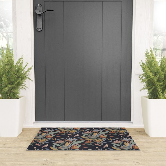 Hand Painted Floral Garden Night Welcome Mat Gallery Image 3