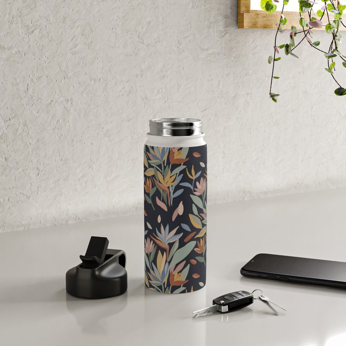 Hand Painted Floral Garden Night Water Bottle Gallery Image 4