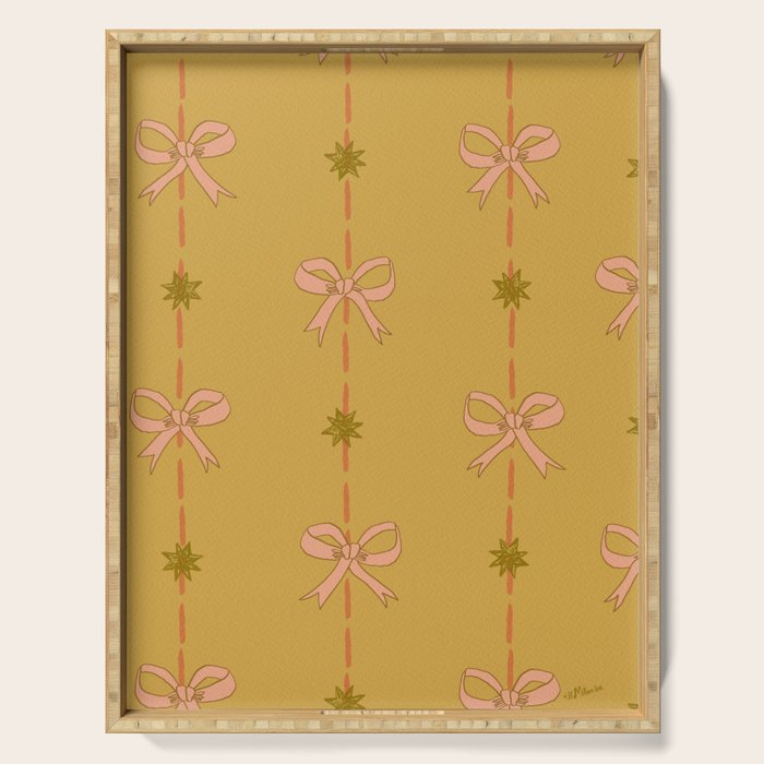 Cute Hair Bows & Stars in Yellow Ochre & Peach Serving Tray Gallery Image 1