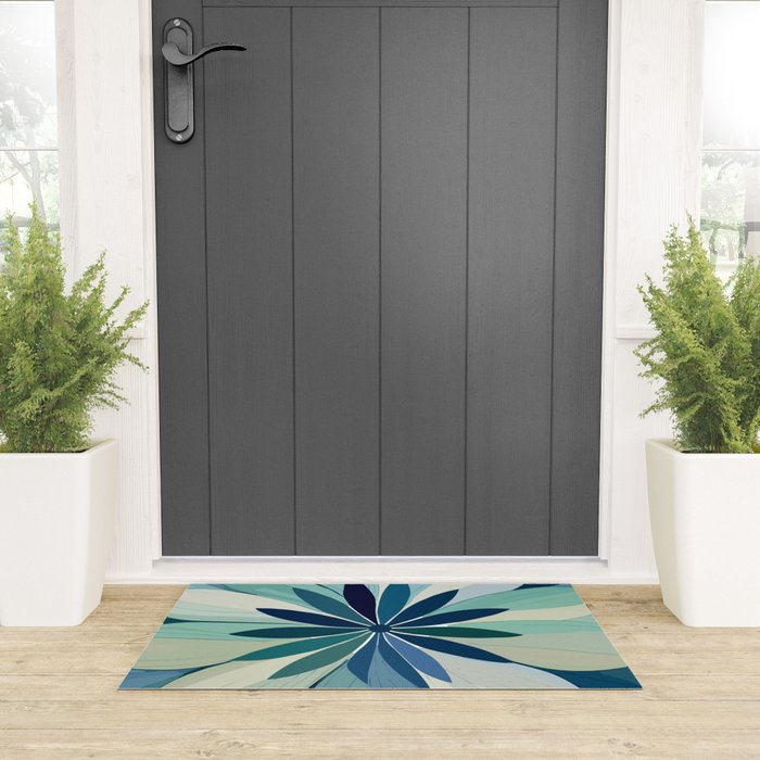 Blooming in Floral Blue and Green Welcome Mat Gallery Image 3