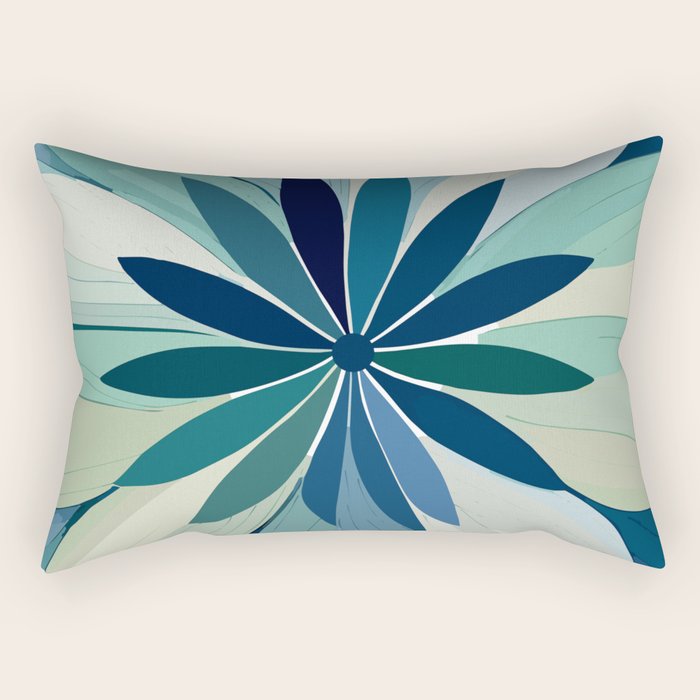 Blooming in Floral Blue and Green Rectangular Pillow Gallery Image 1