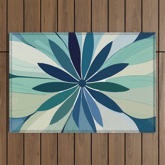Blooming in Floral Blue and Green Outdoor Rug Gallery Image 1