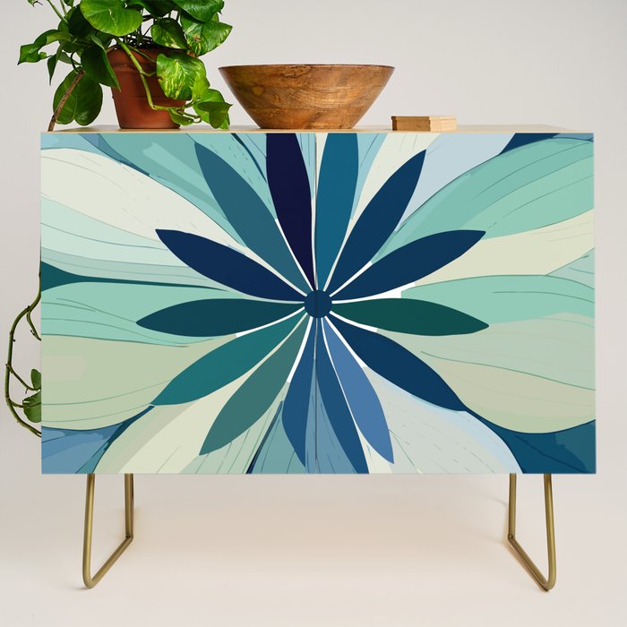Blooming in Floral Blue and Green Credenza Gallery Image 1