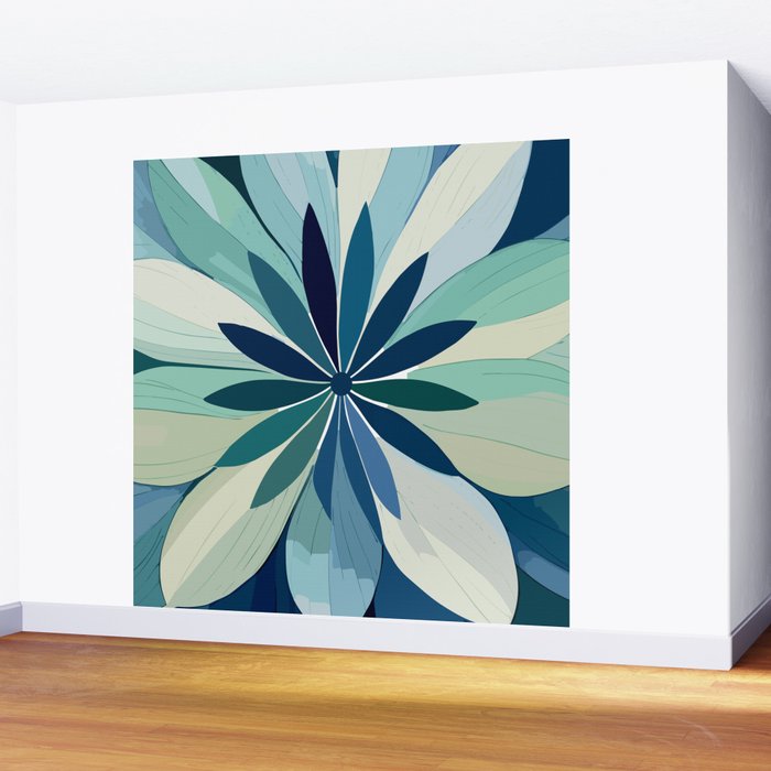 Blooming in Floral Blue and Green Wall Mural Gallery Image 2