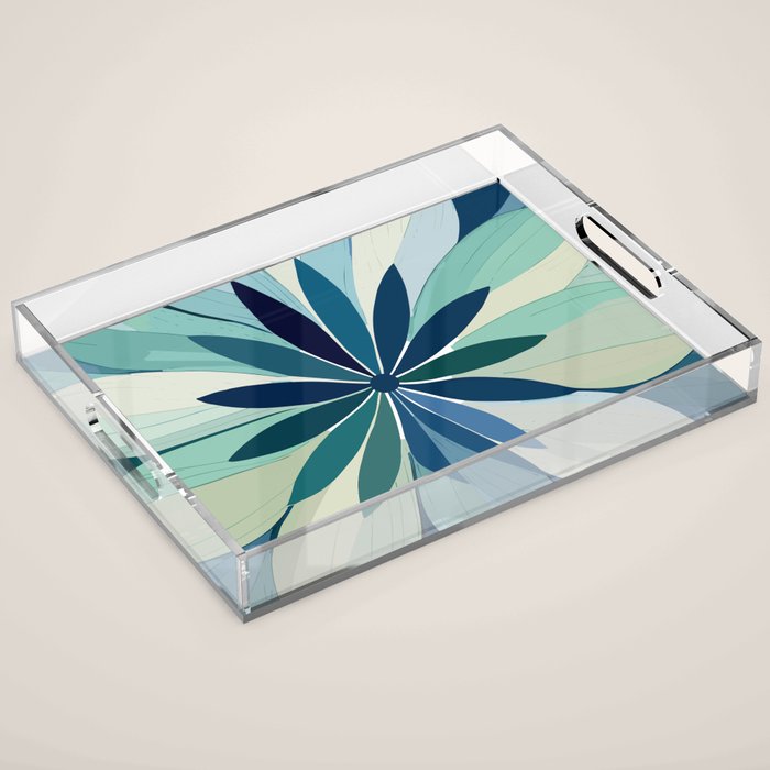 Blooming in Floral Blue and Green Acrylic Tray Gallery Image 1