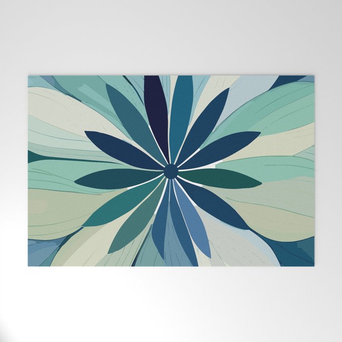 Blooming in Floral Blue and Green Welcome Mat Gallery Image 1
