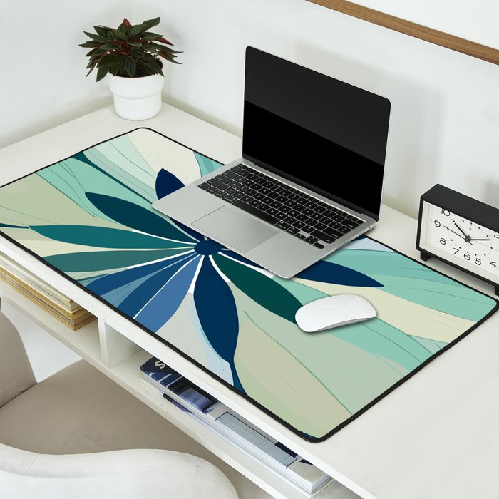 Blooming in Floral Blue and Green Desk Mat Gallery Image 2