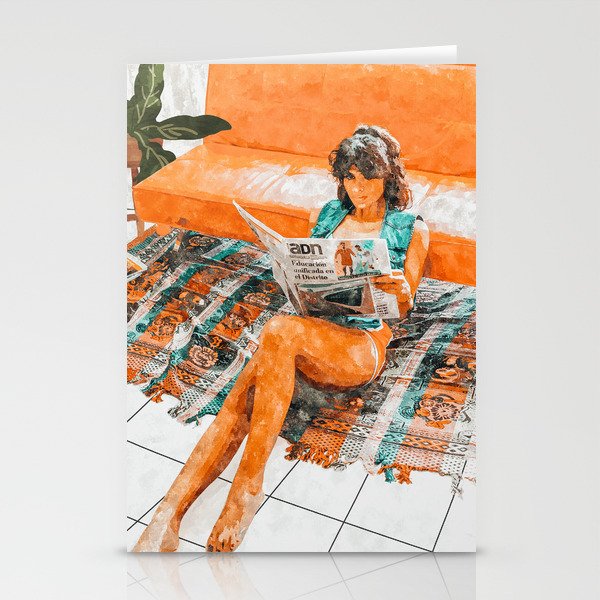 The Gossip Column | Modern Bohemian Woman Hippie Décor | Staycation Fashion Painting  Stationery Card Gallery Image 2