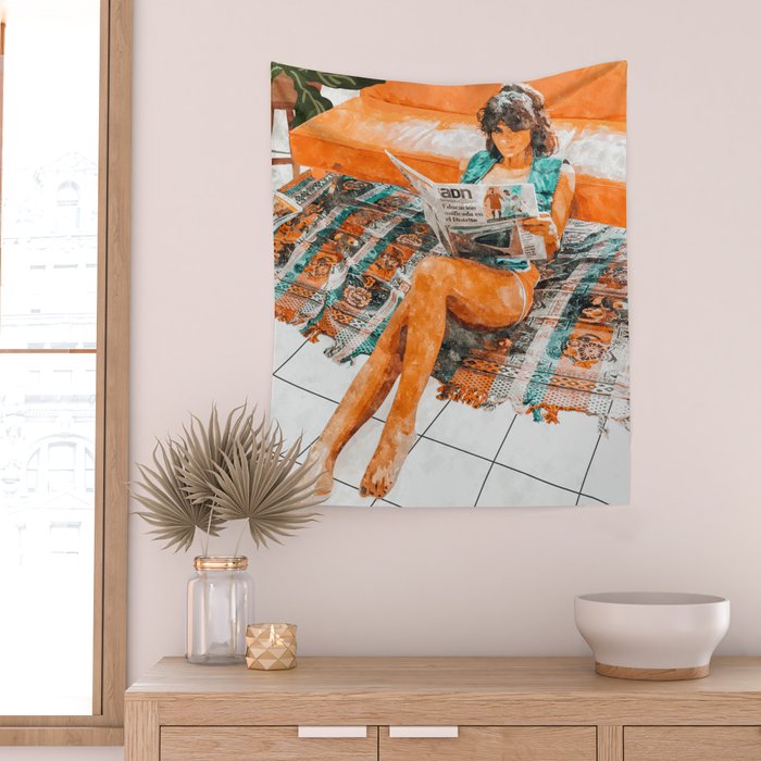 The Gossip Column | Modern Bohemian Woman Hippie Décor | Staycation Fashion Painting  Wall Tapestry Gallery Image 2