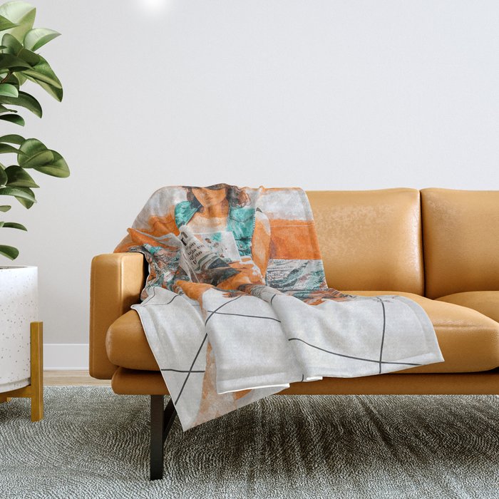 The Gossip Column | Modern Bohemian Woman Hippie Décor | Staycation Fashion Painting  Throw Blanket Gallery Image 1