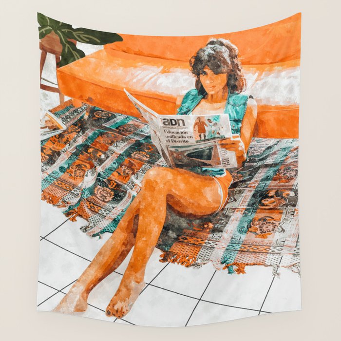 The Gossip Column | Modern Bohemian Woman Hippie Décor | Staycation Fashion Painting  Wall Tapestry Gallery Image 1