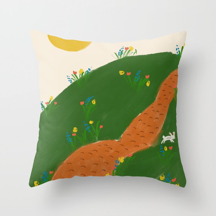 Meadow with Rabbit Throw Pillow Gallery Image 1