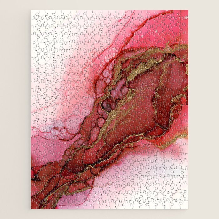 Red Dragon Scales Abstract Ink Painting Jigsaw Puzzle Gallery Image 1