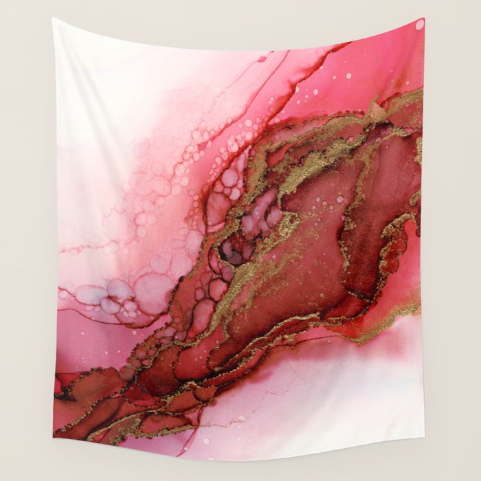 Red Dragon Scales Abstract Ink Painting Wall Tapestry Gallery Image 1