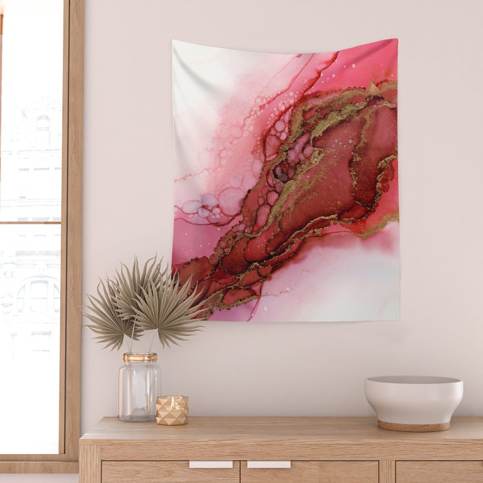 Red Dragon Scales Abstract Ink Painting Wall Tapestry Gallery Image 2