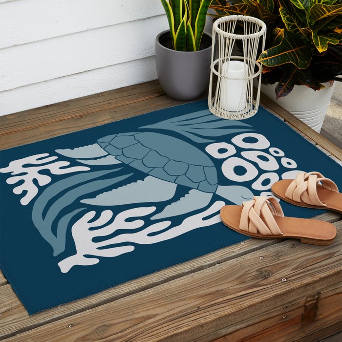 Sea Turtle Swim - Dark Outdoor Rug Gallery Image 2