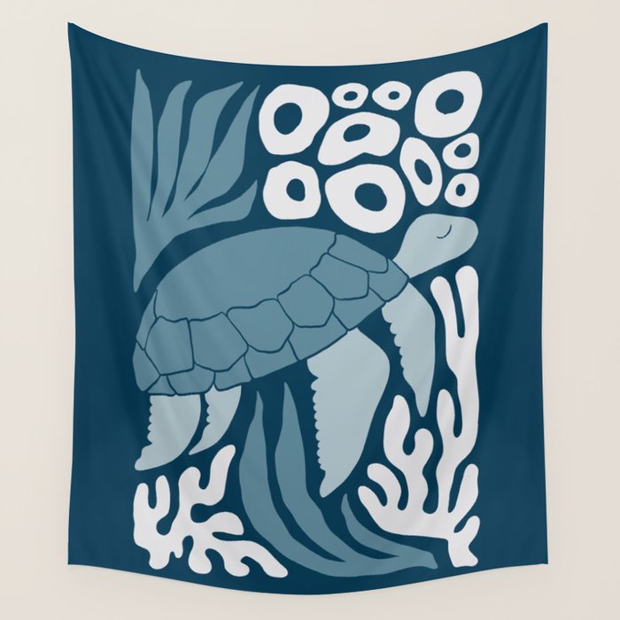 Sea Turtle Swim - Dark Wall Tapestry Gallery Image 1