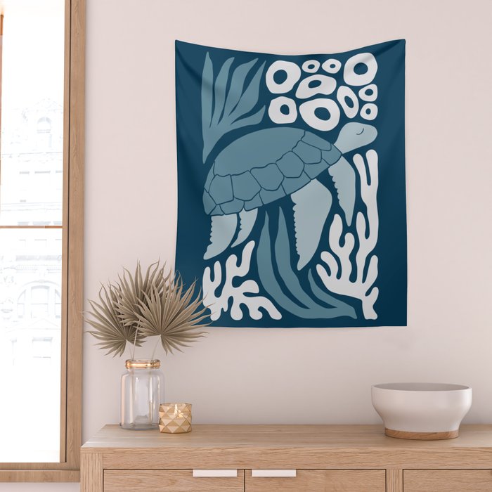 Sea Turtle Swim - Dark Wall Tapestry Gallery Image 2