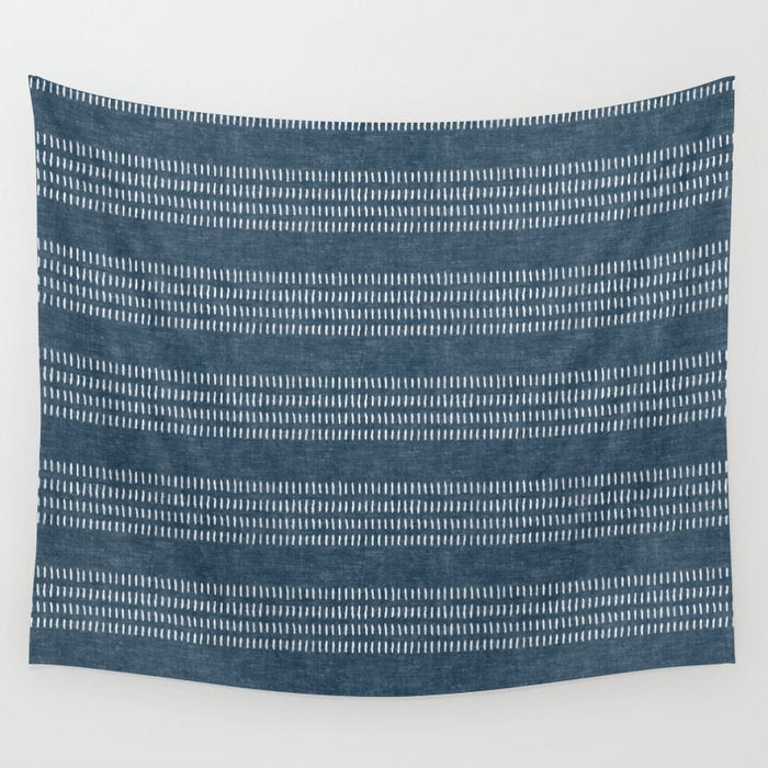 farmhouse stitch - navy blue Wall Tapestry Gallery Image 1