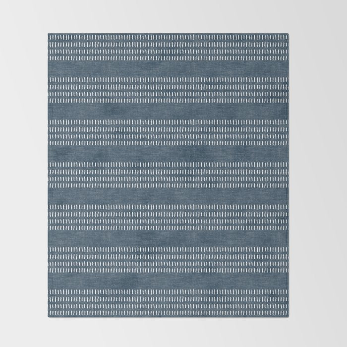 farmhouse stitch - navy blue Throw Blanket Gallery Image 2
