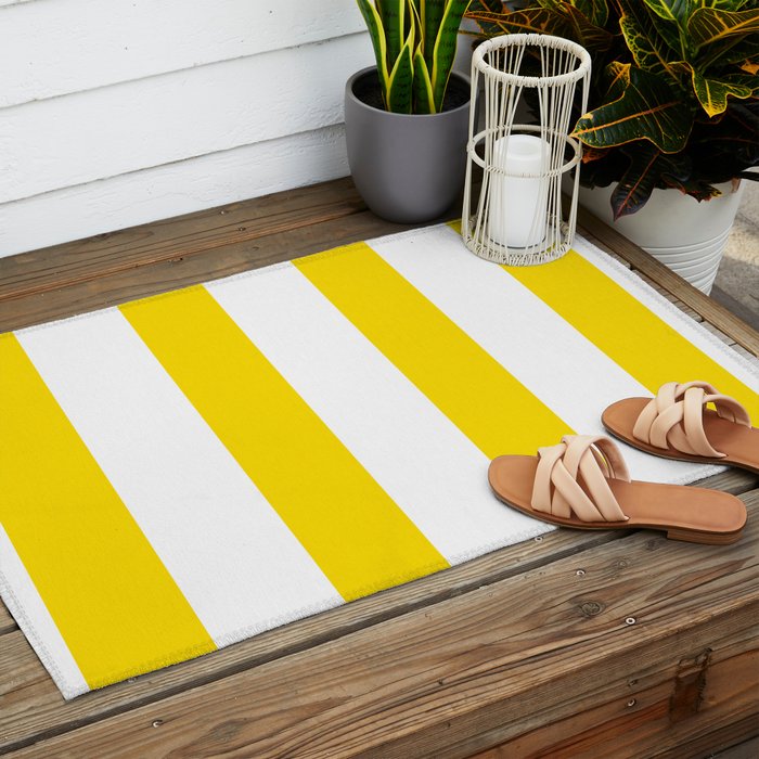 Large Yellow And White Stripes Fresh Mood #decor #society6 #buyart Outdoor Rug Gallery Image 2