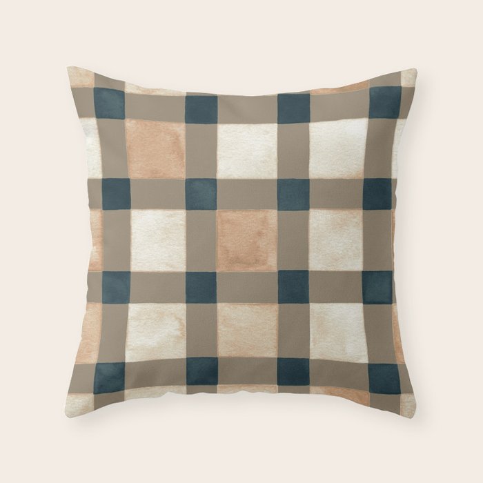 Cozy heirloom Rustic plaid Geometric Gold Navy Throw Pillow Gallery Image 6