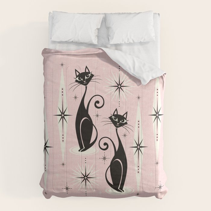 Mid Century Meow Retro Atomic Cats ©studioxtine Comforter Gallery Image 1