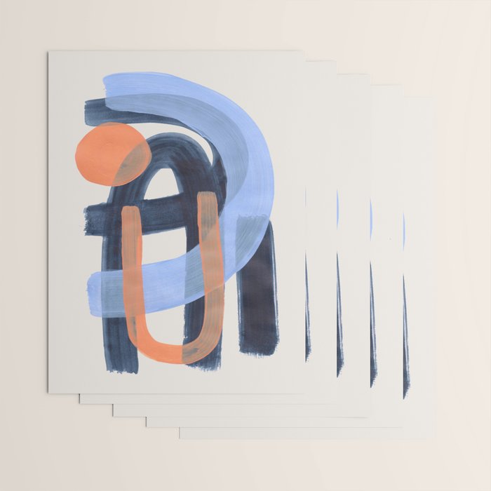 Midcentury Modern Minimalist Funky Cool Tribal Pattern Paynes Grey Pastel Blue Tan Shapes by Ejaaz Haniff Wrapping Paper Gallery Image 3