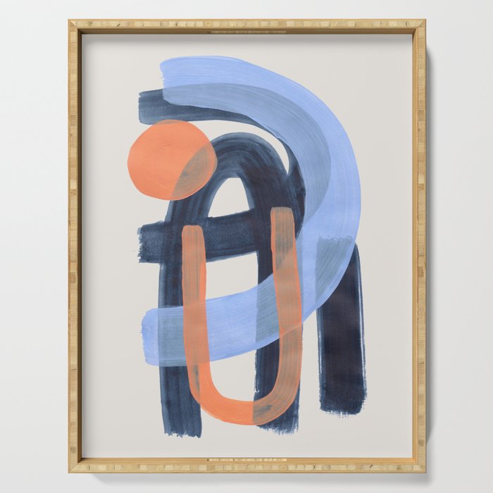 Midcentury Modern Minimalist Funky Cool Tribal Pattern Paynes Grey Pastel Blue Tan Shapes by Ejaaz Haniff Serving Tray Gallery Image 1