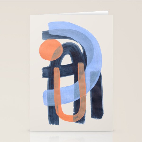 Midcentury Modern Minimalist Funky Cool Tribal Pattern Paynes Grey Pastel Blue Tan Shapes by Ejaaz Haniff Stationery Card Gallery Image 1